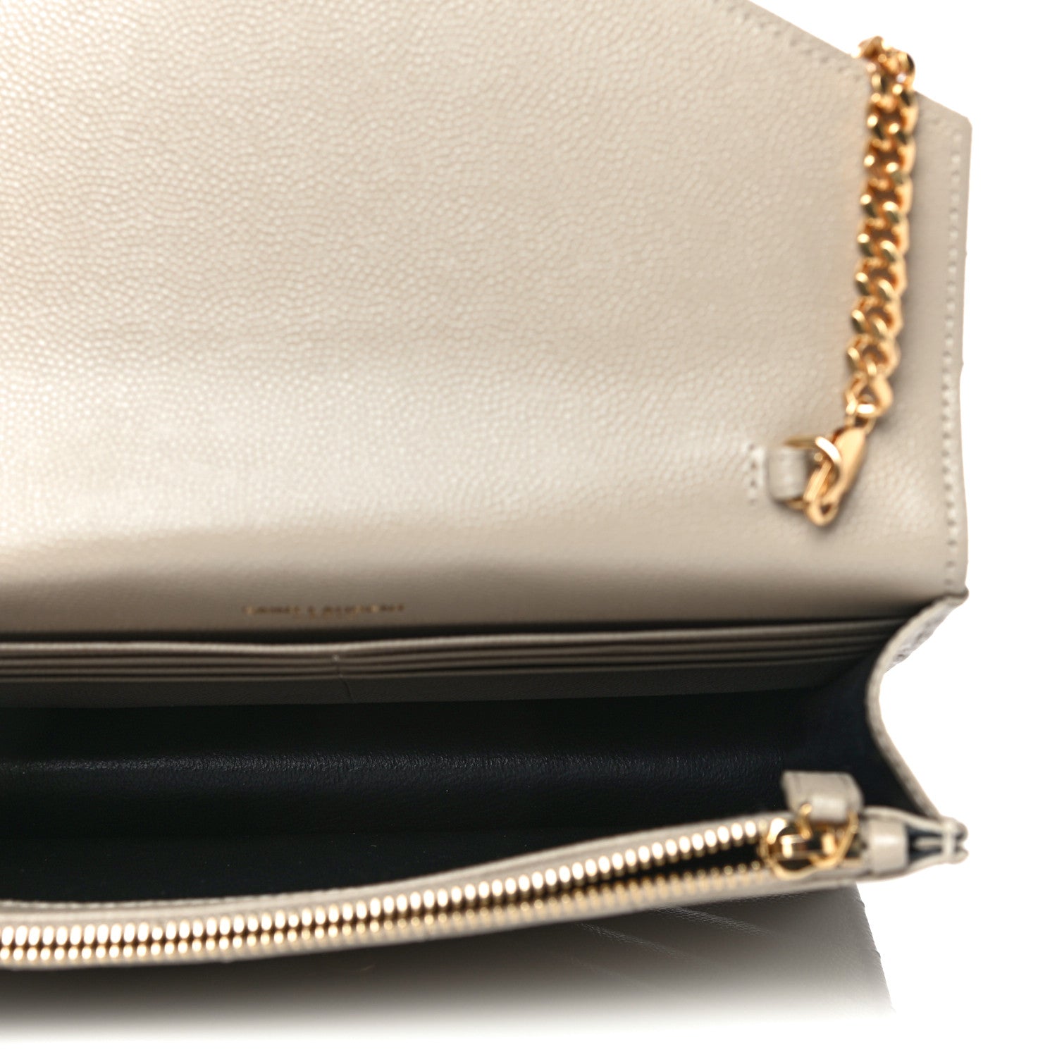 Saint Laurent Grain De Poudre Matelasse Chevron Monogram Envelope Chain Wallet Dark Beige 5 of 11