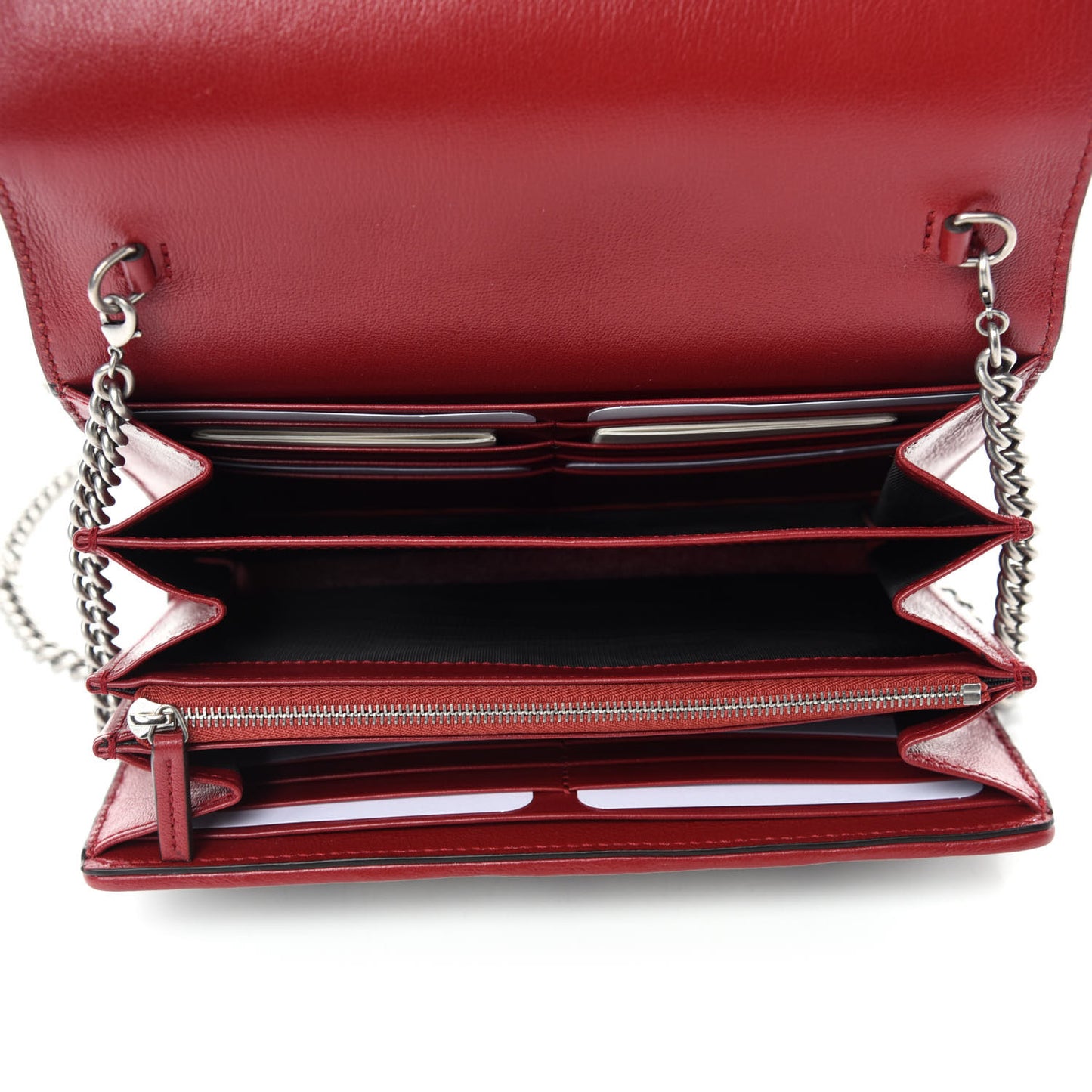 Tweed GG Monogram Mini Dionysus Chain Wallet Black White Romantic Cherry