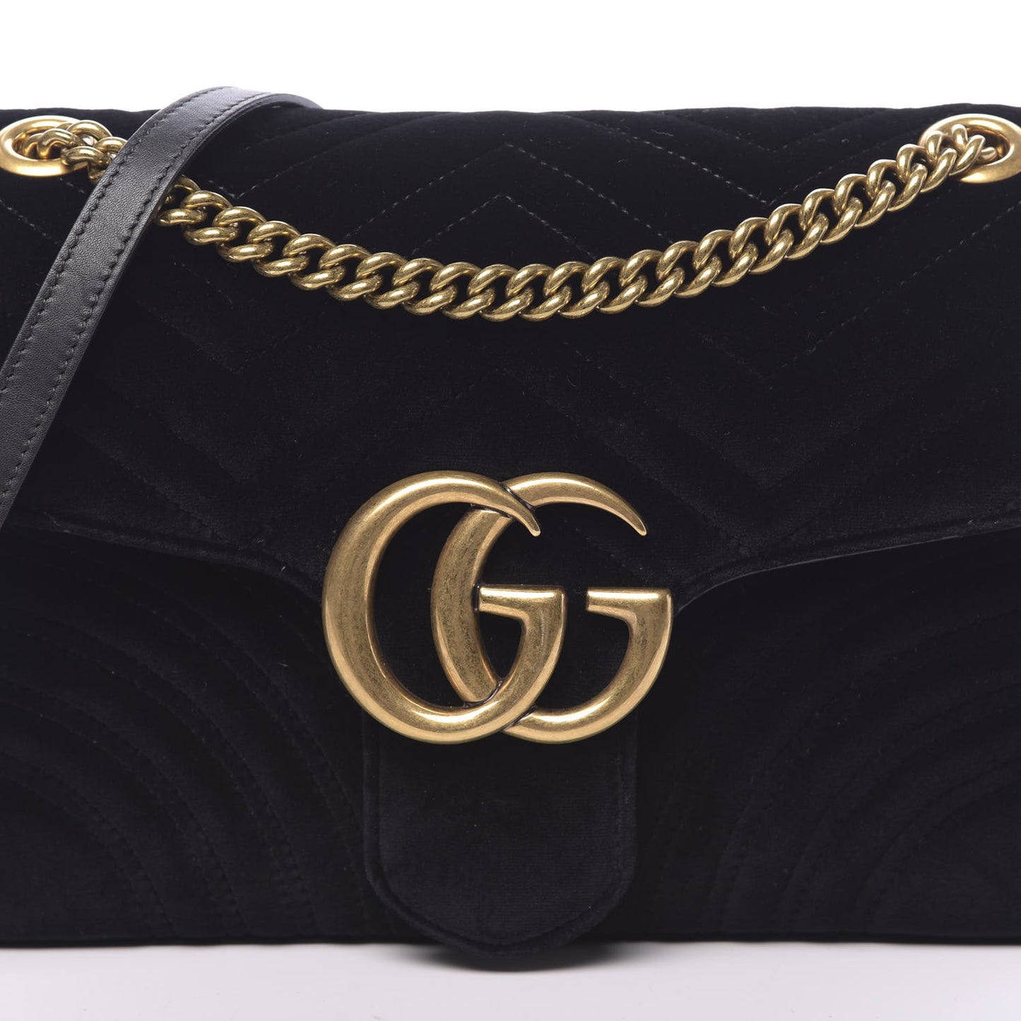 Velvet Matelasse Medium GG Marmont Shoulder Bag Black