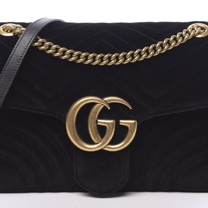 Gucci Velvet Matelasse Medium GG Marmont Shoulder Bag Black 10 of 10