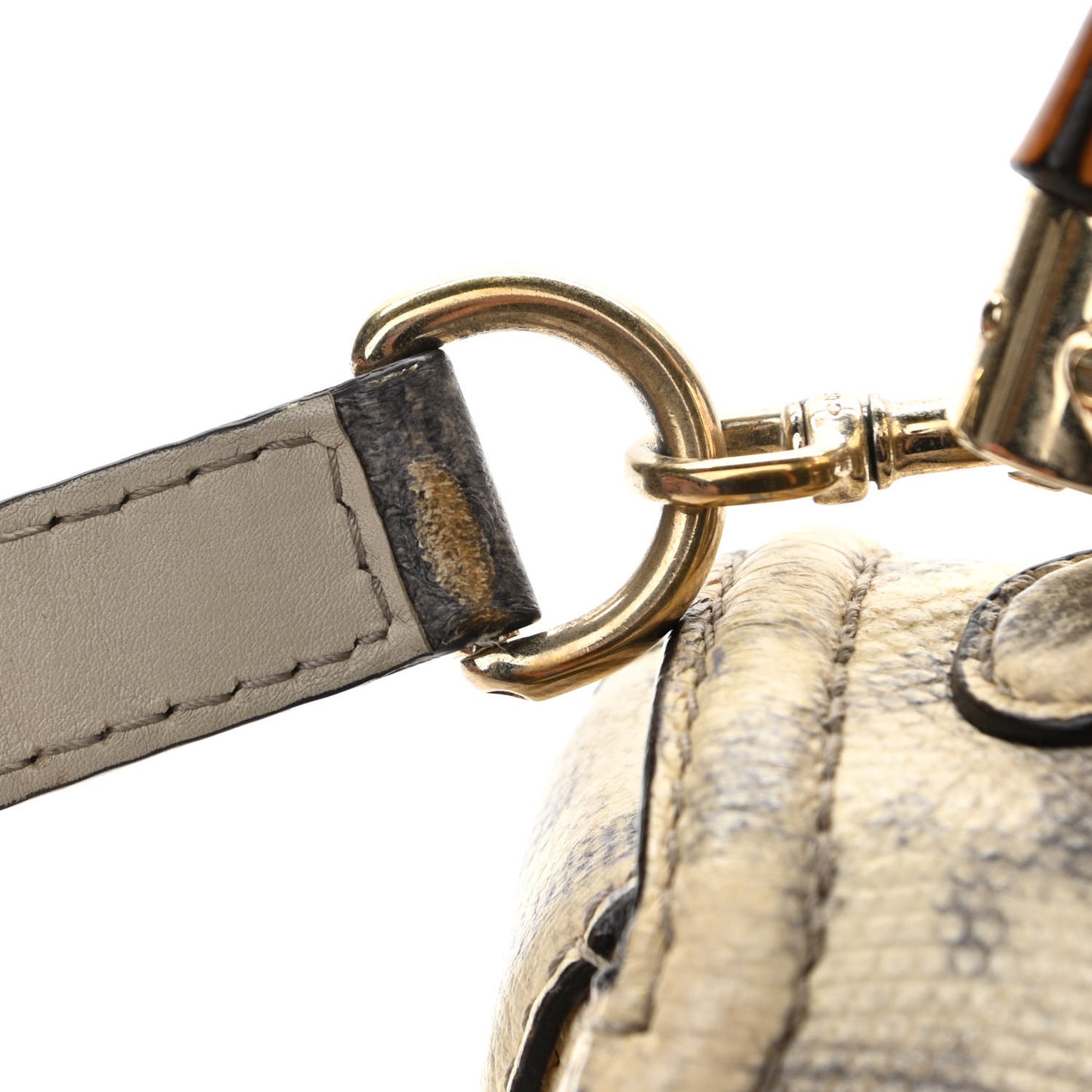 Calfskin Lizard Embossed Medium New Bamboo Top Handle Bag Grey
