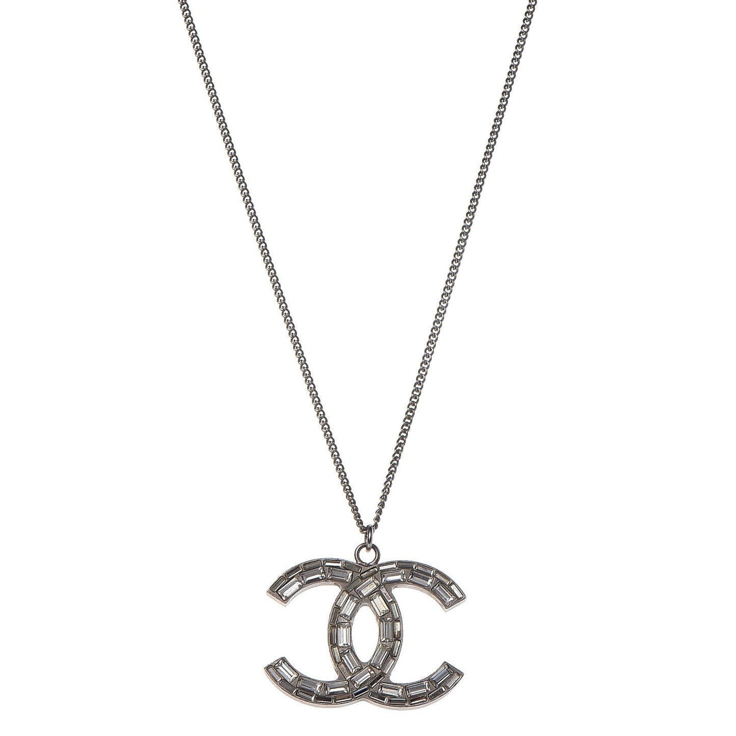 Baguette Crystal CC Necklace Silver