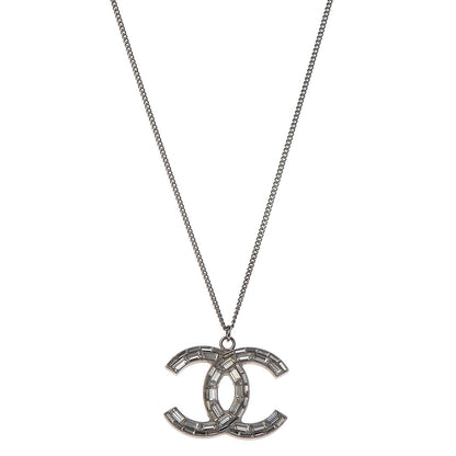 Chanel Baguette Crystal CC Necklace Silver 1 of 7