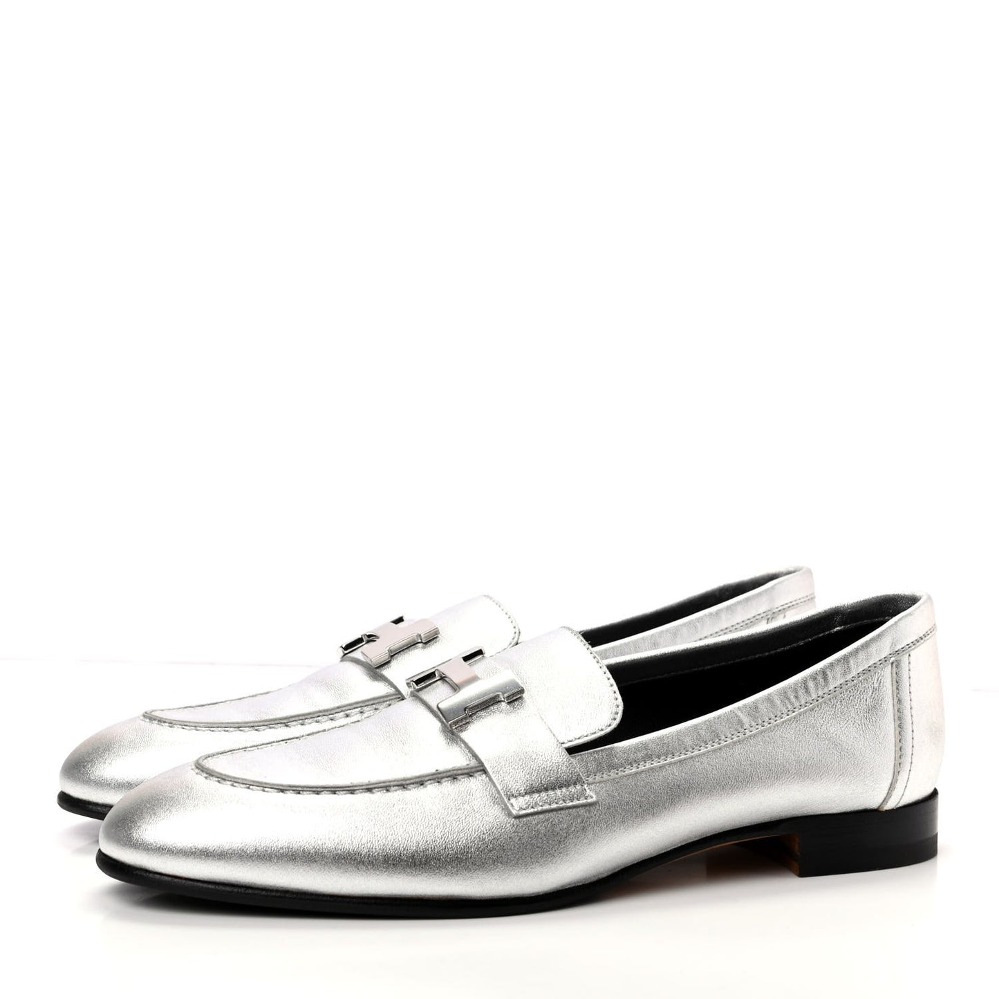 Metallic Goatskin Paris Loafers 37 Gris Argente
