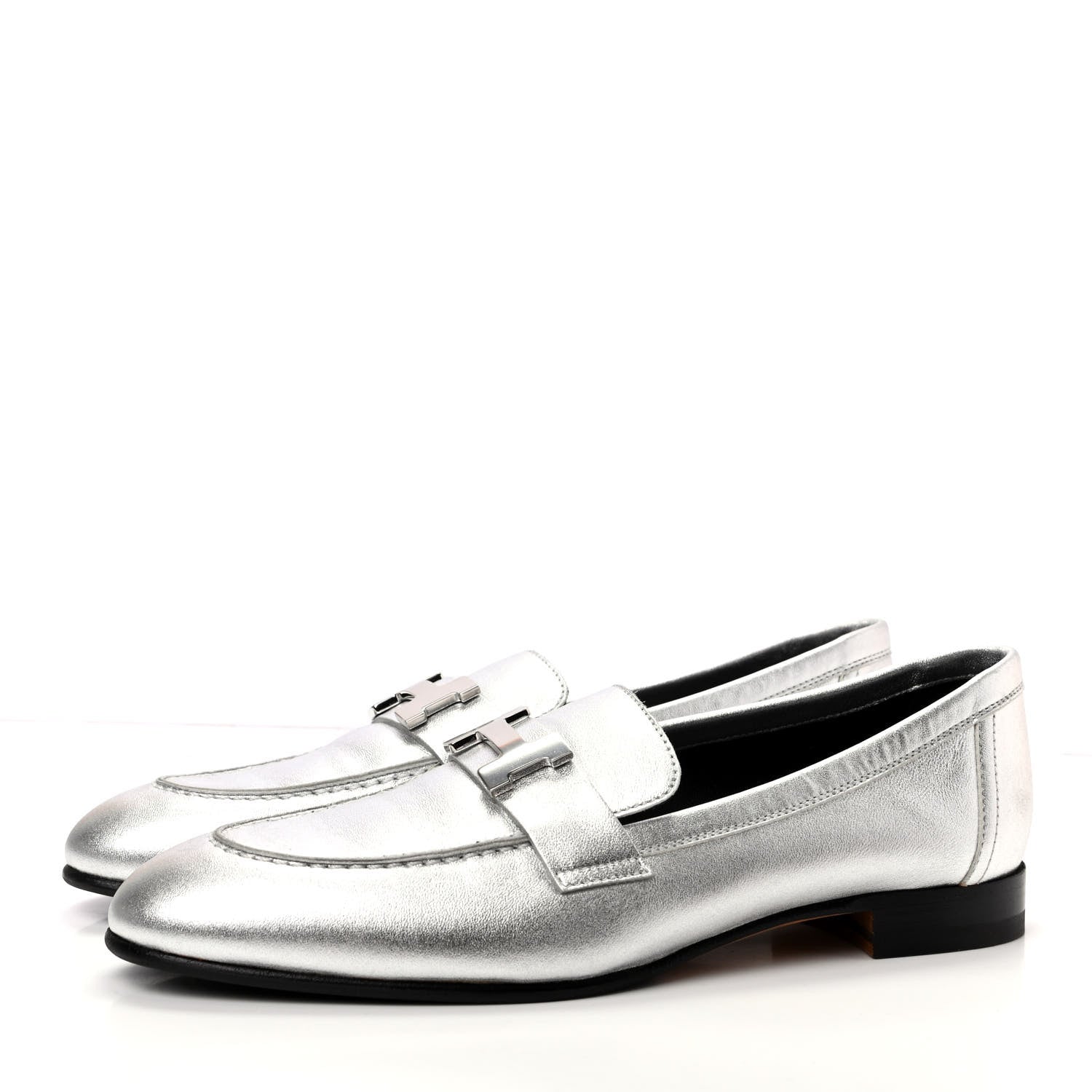 Hermes Metallic Goatskin Paris Loafers 37 Gris Argente 3 of 7