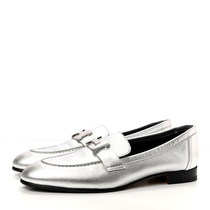 Hermes Metallic Goatskin Paris Loafers 37 Gris Argente 3 of 7