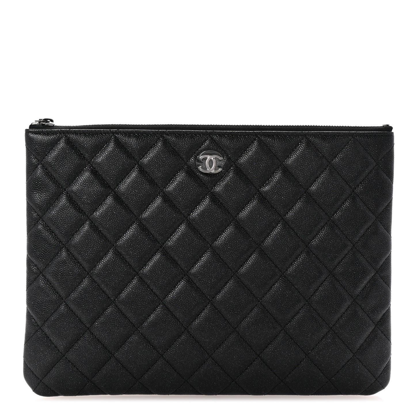 Iridescent Caviar Quilted Medium Cosmetic Case Black