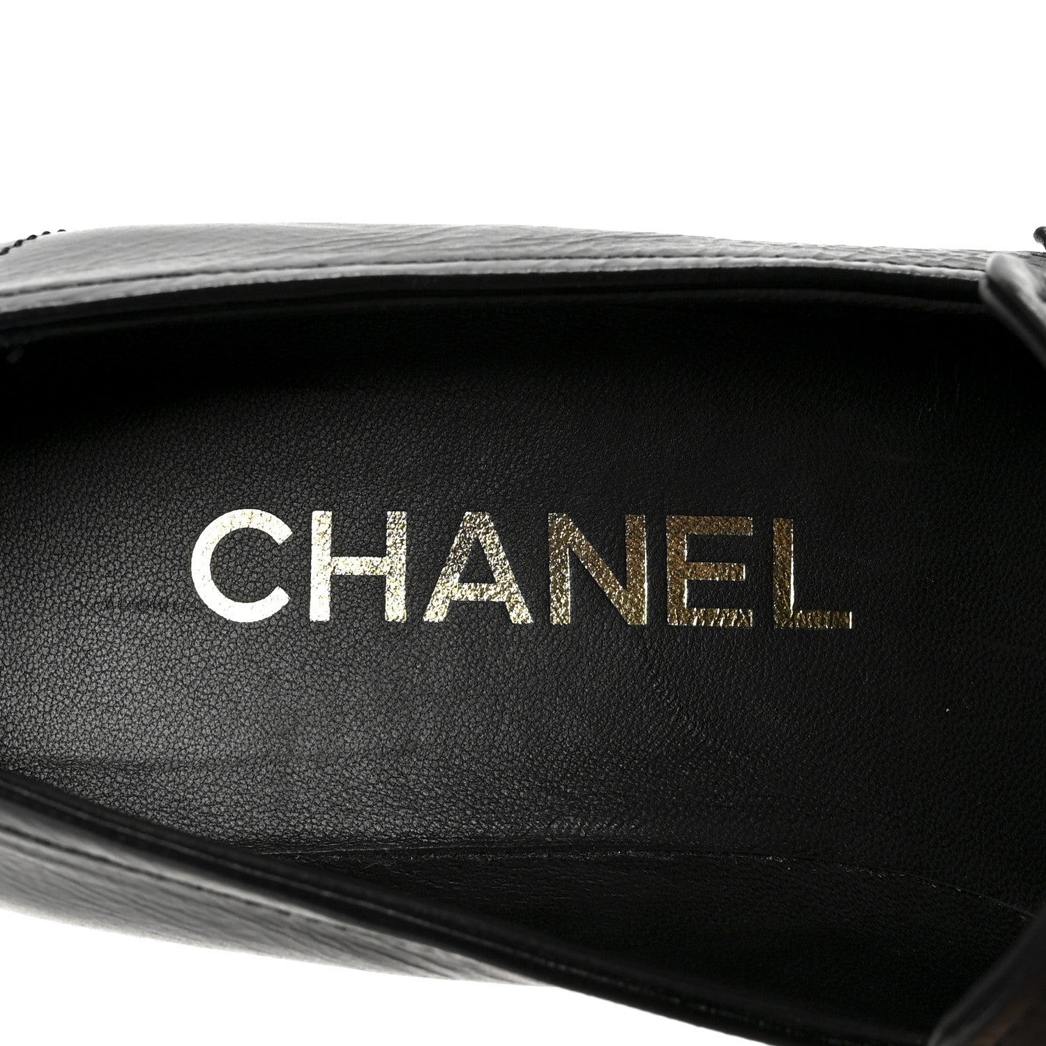 Chanel Shiny Calfskin Logo Platform Loafers 37.5 Black 8 of 9
