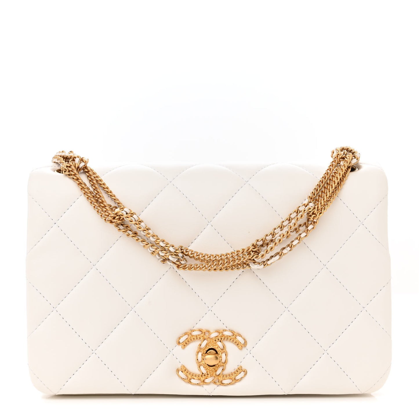 Lambskin Quilted On And On Small Chain Flap White