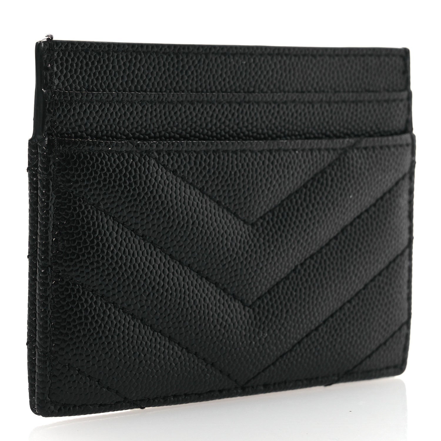 Saint Laurent Grain De Poudre Matelasse Chevron Monochrome Monogram Credit Card Case Black 3 of 8