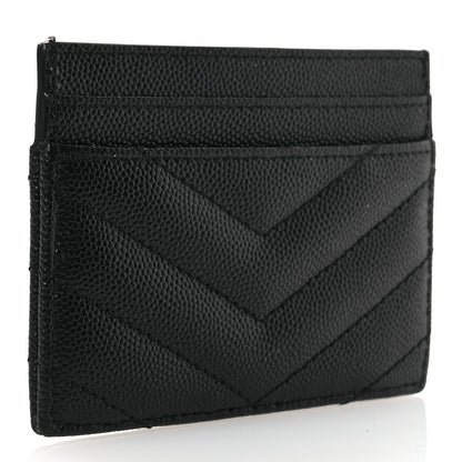 Saint Laurent Grain De Poudre Matelasse Chevron Monochrome Monogram Credit Card Case Black 3 of 8