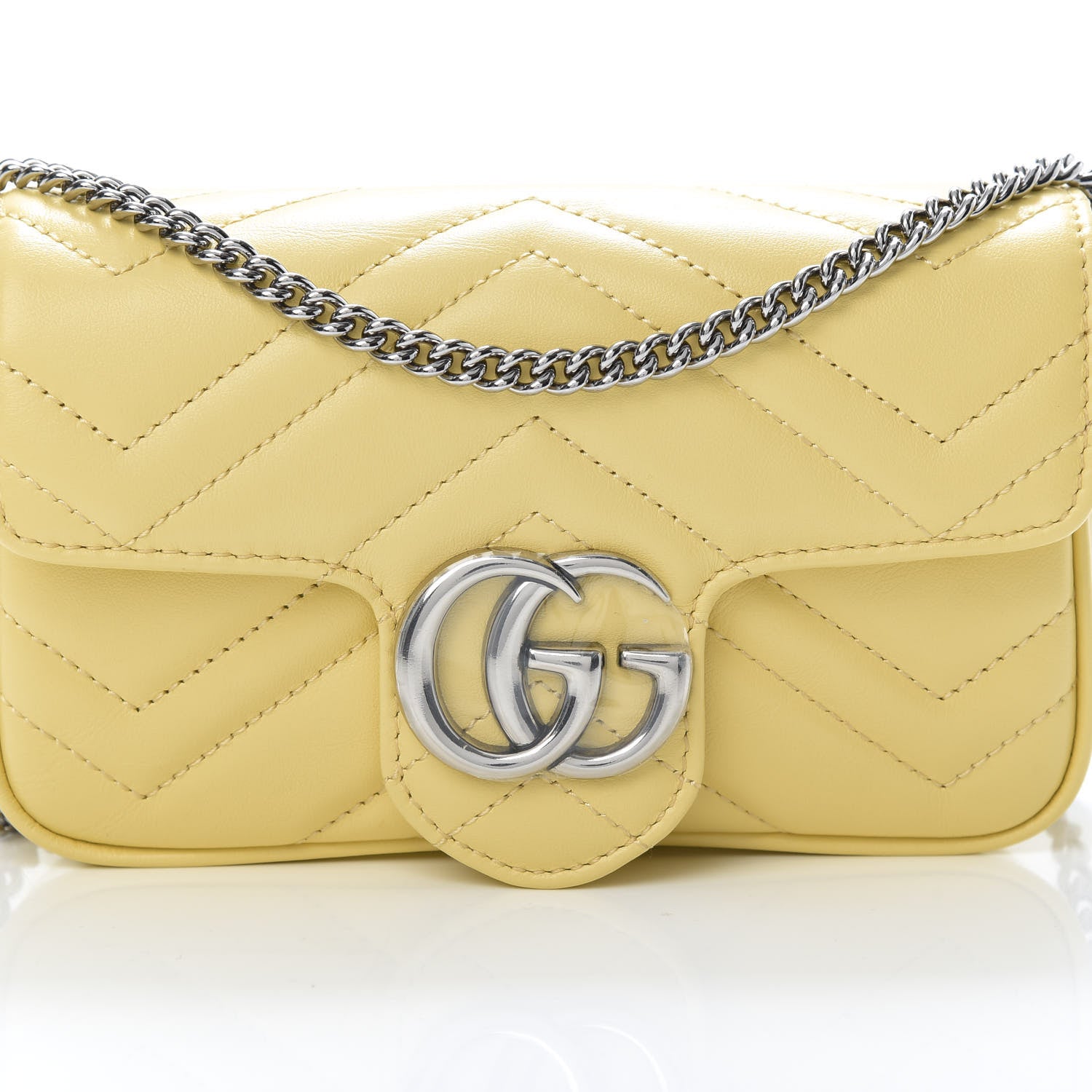 Gucci Calfskin Matelasse Super Mini GG Marmont Shoulder Bag Banana 7 of 10