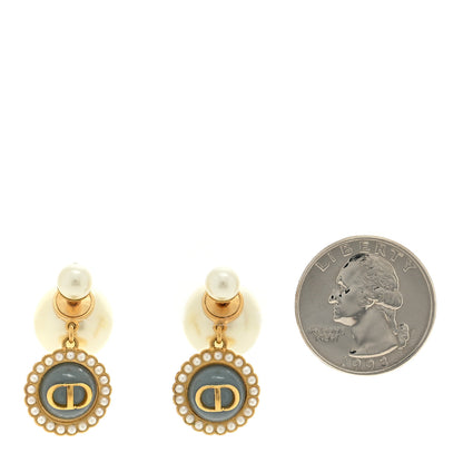 Christian Dior Resin Pearl Glass Logo Tribales Earrings Gold Blue 2 of 4