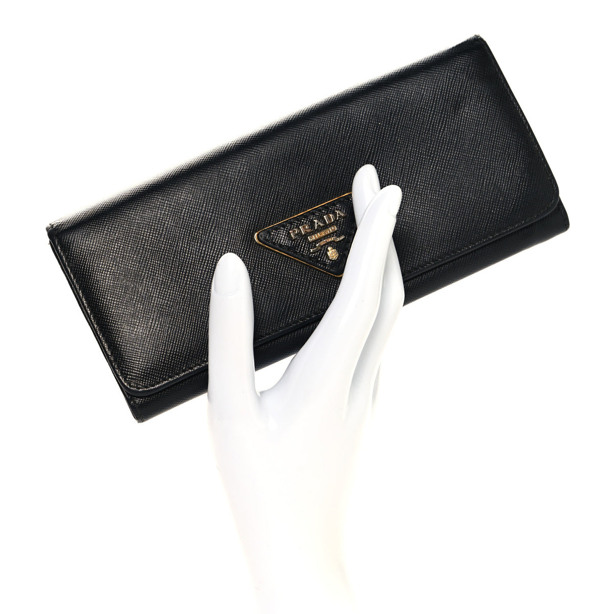Prada Saffiano Triangle Continental Flap Wallet Black 2 of 8