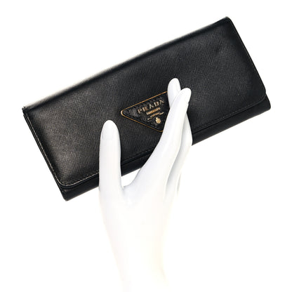 Prada Saffiano Triangle Continental Flap Wallet Black 2 of 8