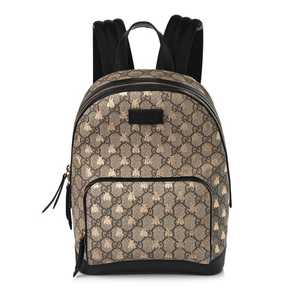 Gucci GG Supreme Monogram Bees Print Small Day Backpack Beige Oro Black 2 of 8