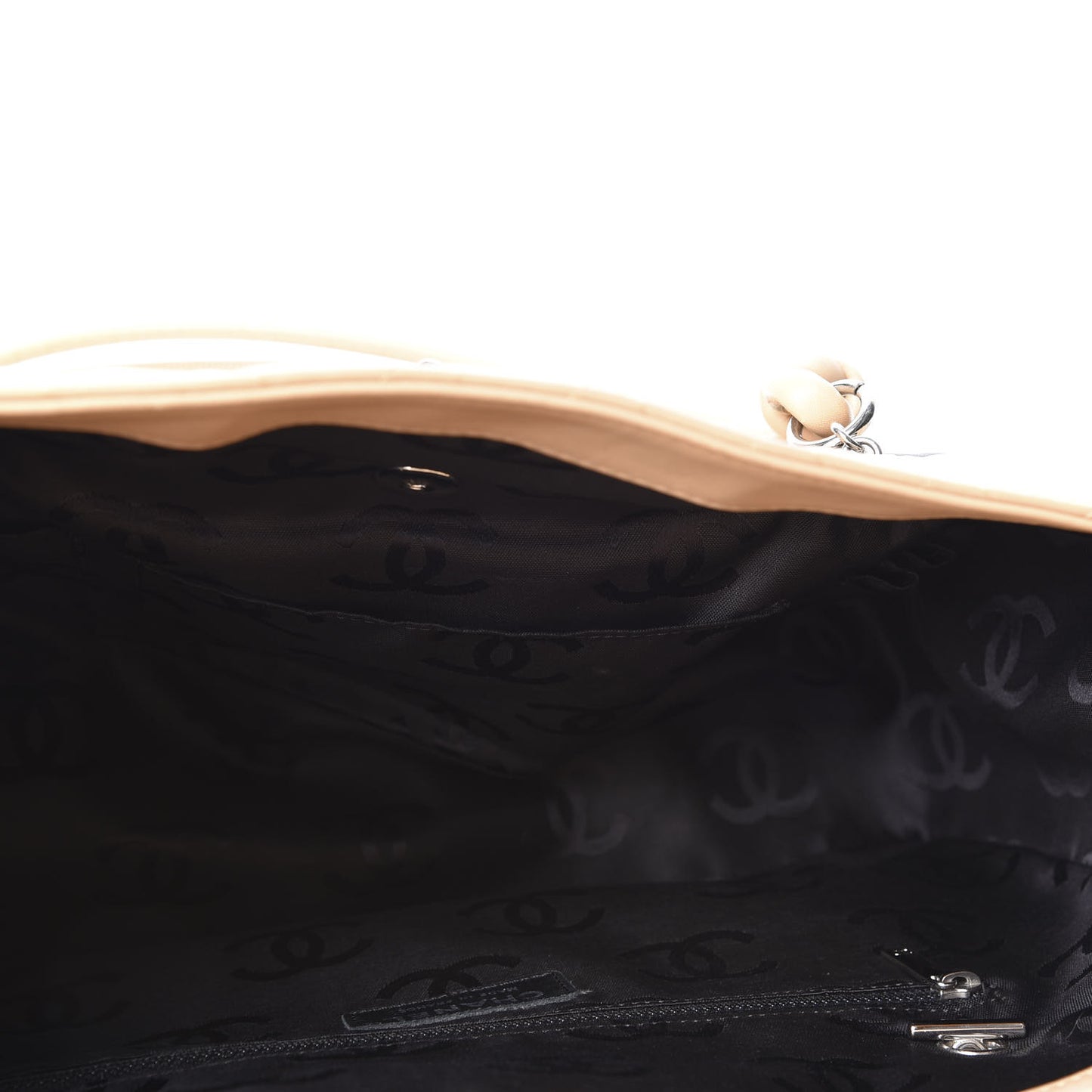 Calfskin Quilted Large Cambon Flap Beige Black