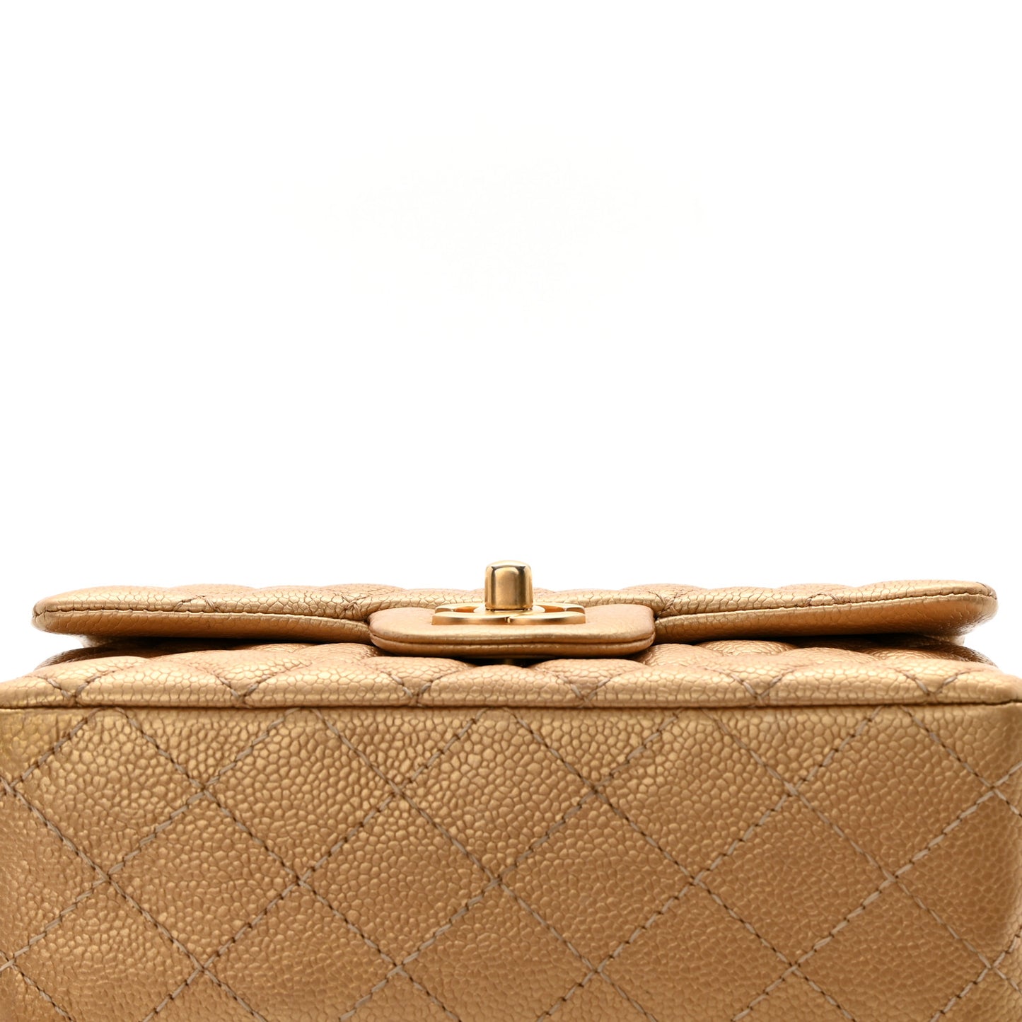 Pearly Caviar Quilted Mini Rectangular Flap Gold
