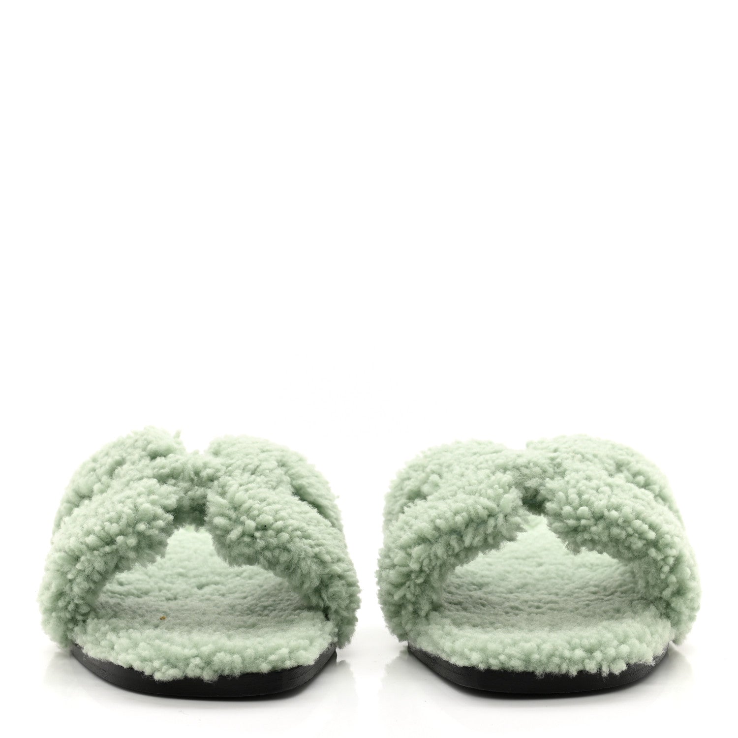 Hermes Woolskin Oran Sandals 39.5 Vert D’eau 2 of 8