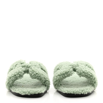 Hermes Woolskin Oran Sandals 39.5 Vert D’eau 2 of 8