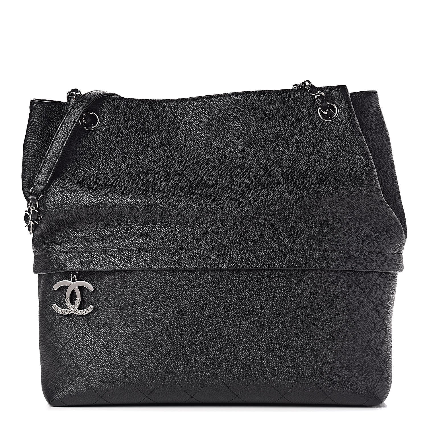 Chanel Crumpled Grained Calfskin Zip and Carry Shopping Tote Black 1 of 11