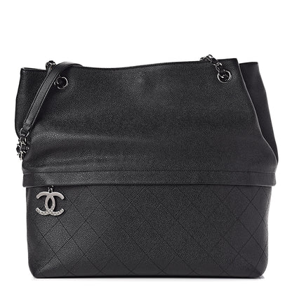 Chanel Crumpled Grained Calfskin Zip and Carry Shopping Tote Black 1 of 11