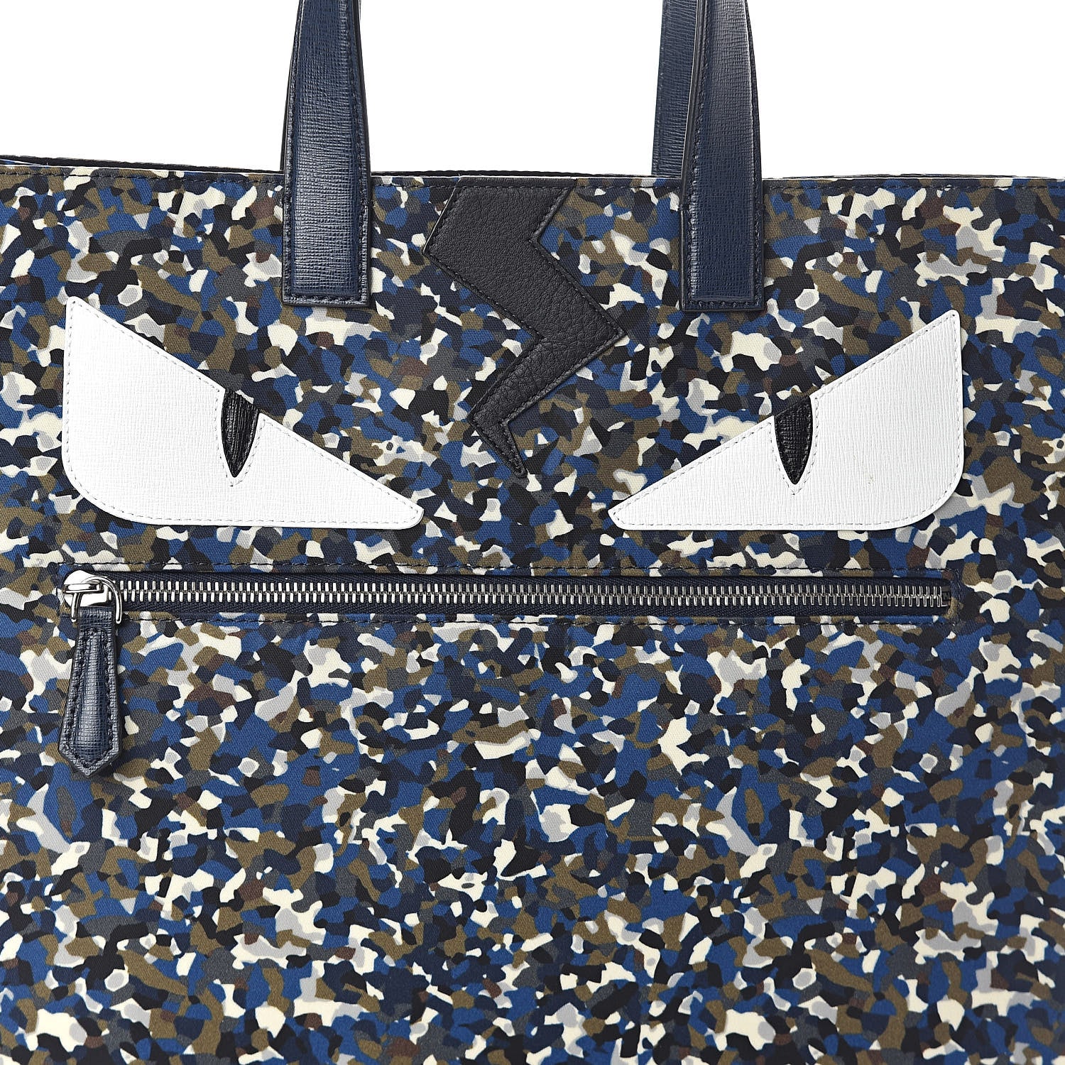 Fendi Nylon Vitello Elite Flamingo Granite Lightning Monster Eyes Vertical Tote Military Lavagna Multicolor 7 of 9