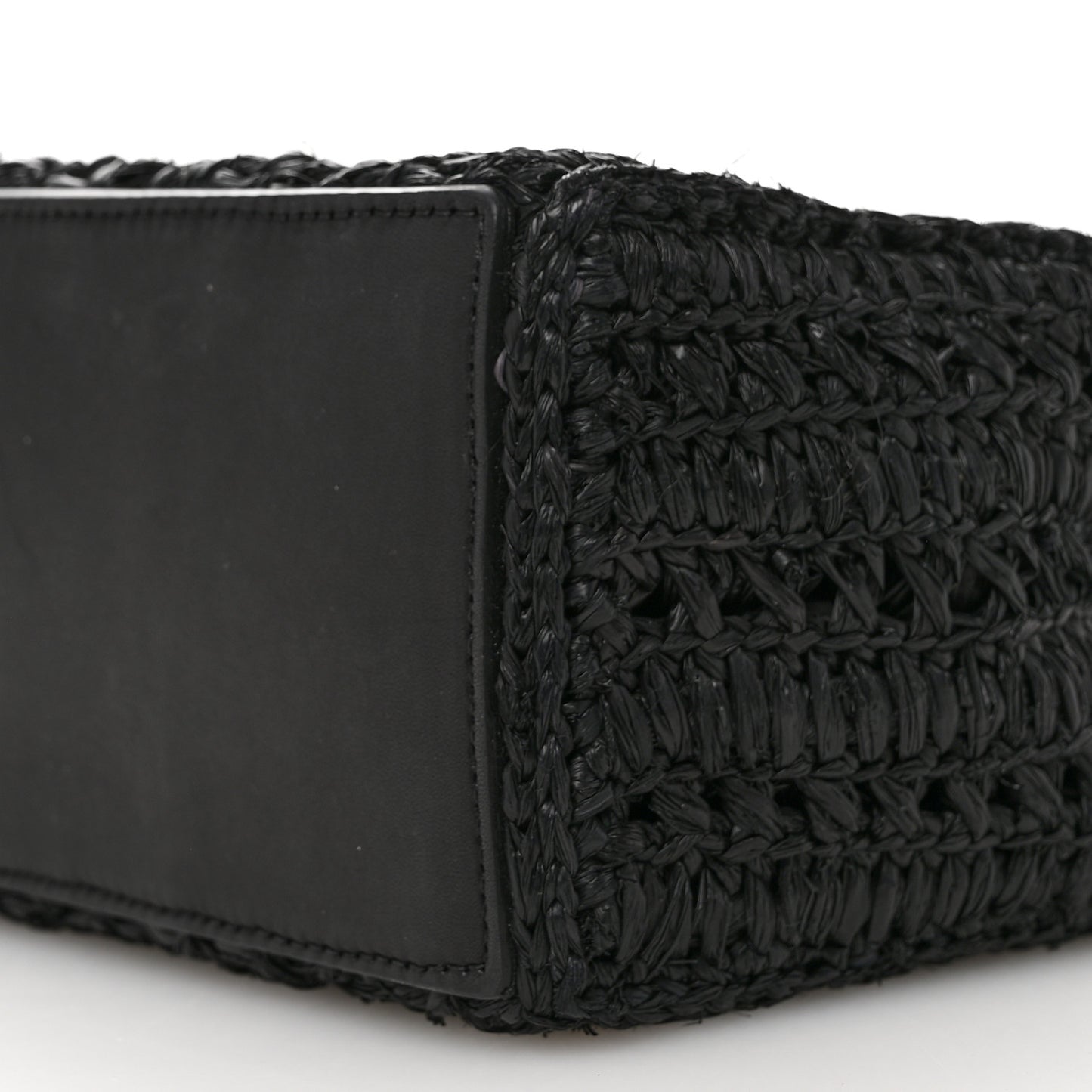 Raffia Calfskin Panier Rectangle Tote Black