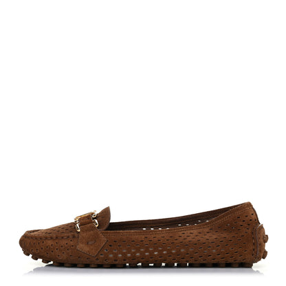 Louis Vuitton Suede Perforated Moccasin Loafers 37 Brown 1 of 4