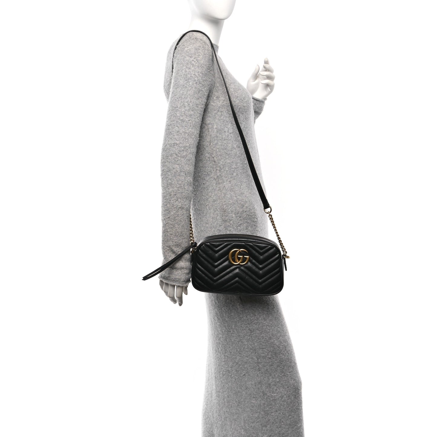 Calfskin Matelasse Mini GG Marmont Chain Shoulder Bag Black