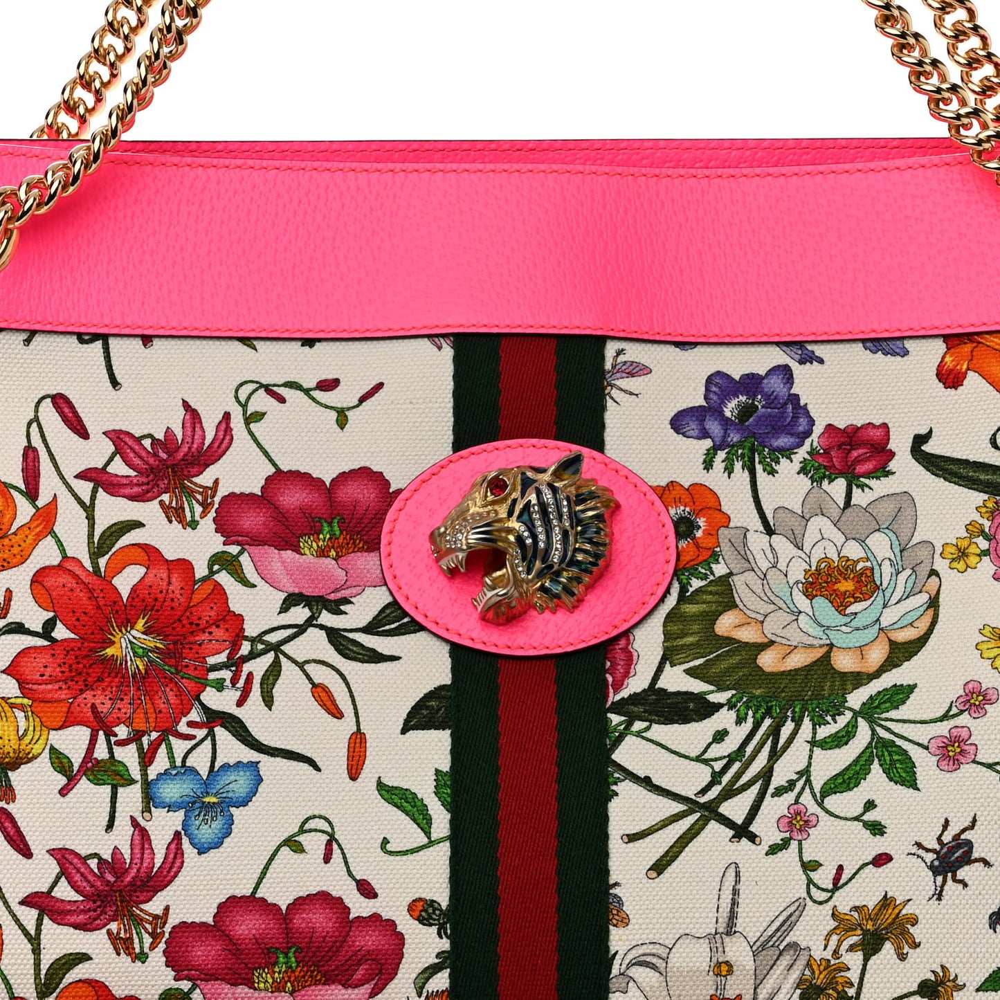 Canvas Flora Large Rajah Chain Tote White Multicolor Fuxia Fluo