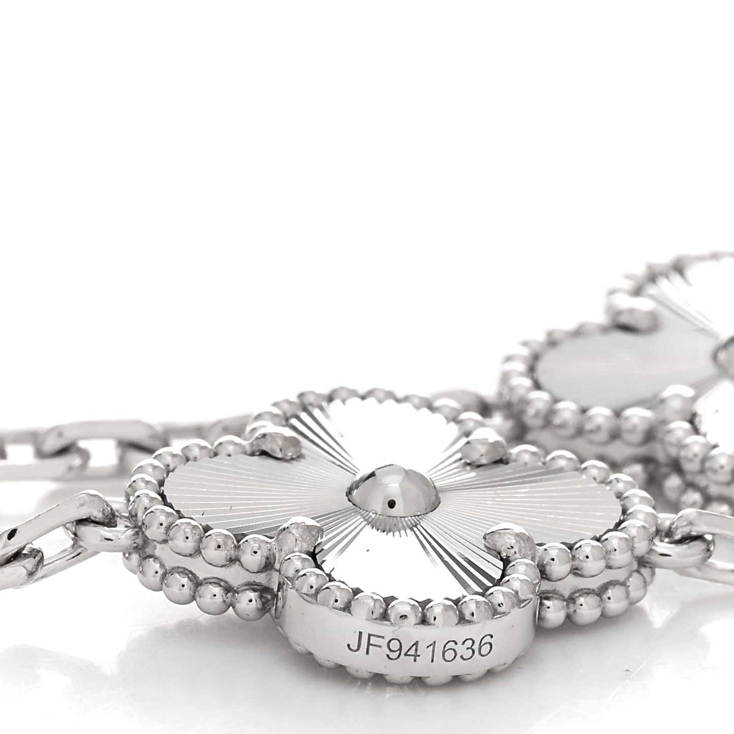 18K White Gold 5 Motifs Guilloche Vintage Alhambra Bracelet