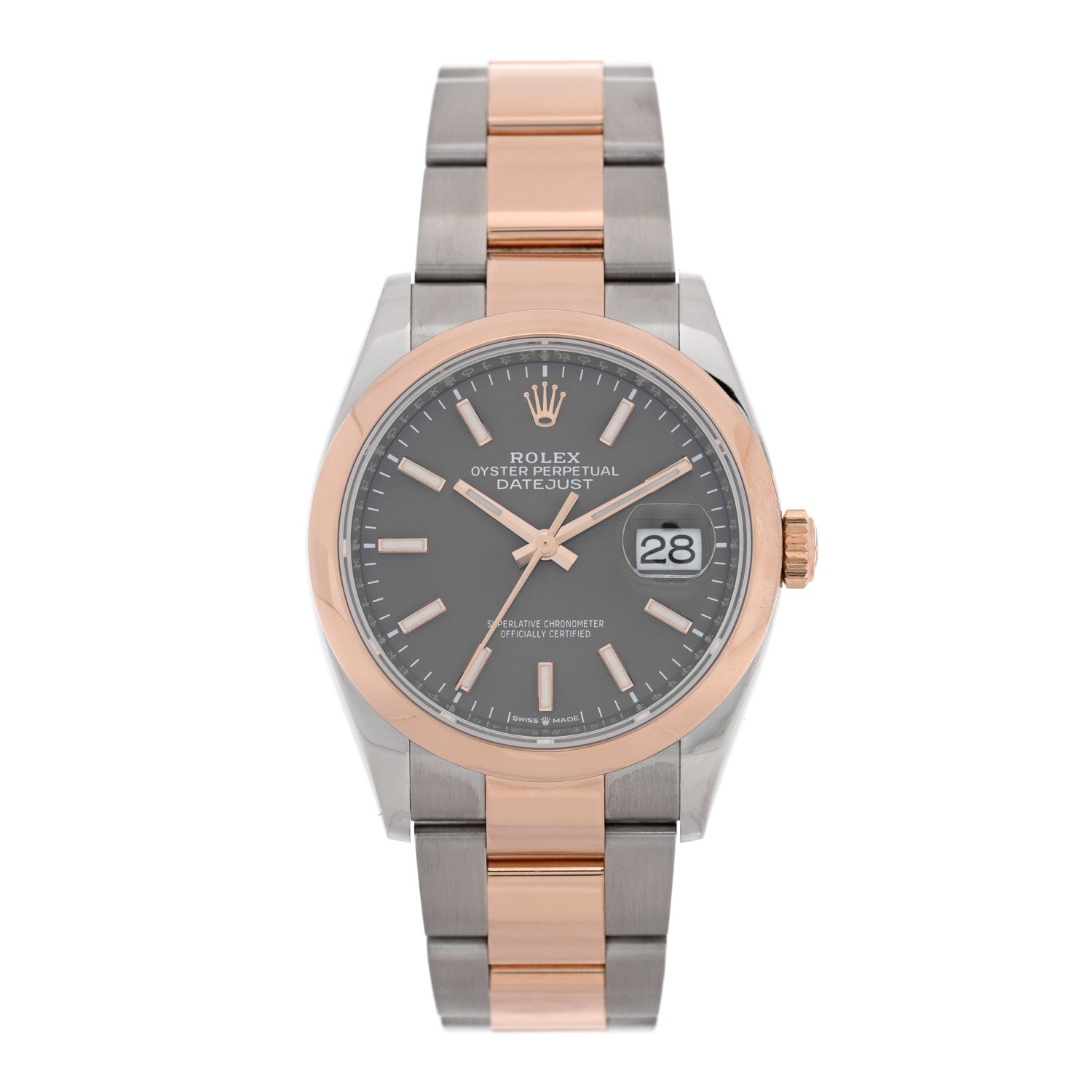 Rolex Stainless Steel 18K Everose Gold 36mm Oyster Perpetual Datejust Watch Slate 126201 1 of 5