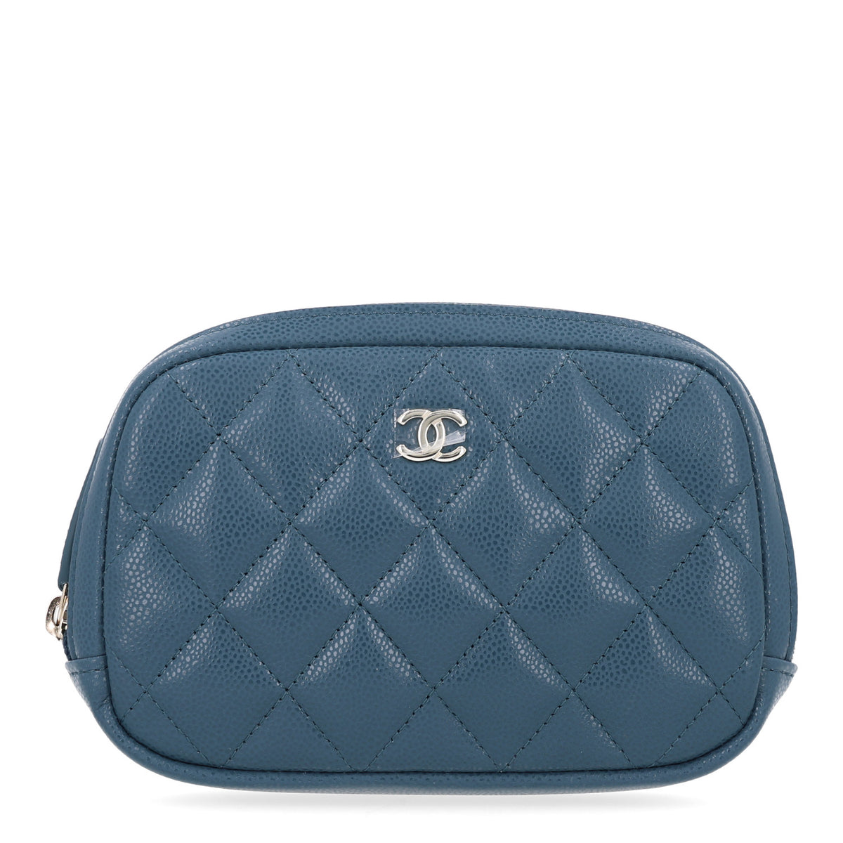 Chanel Caviar Quilted Small Curvy Pouch Cosmetic Case Blue 1 of 11