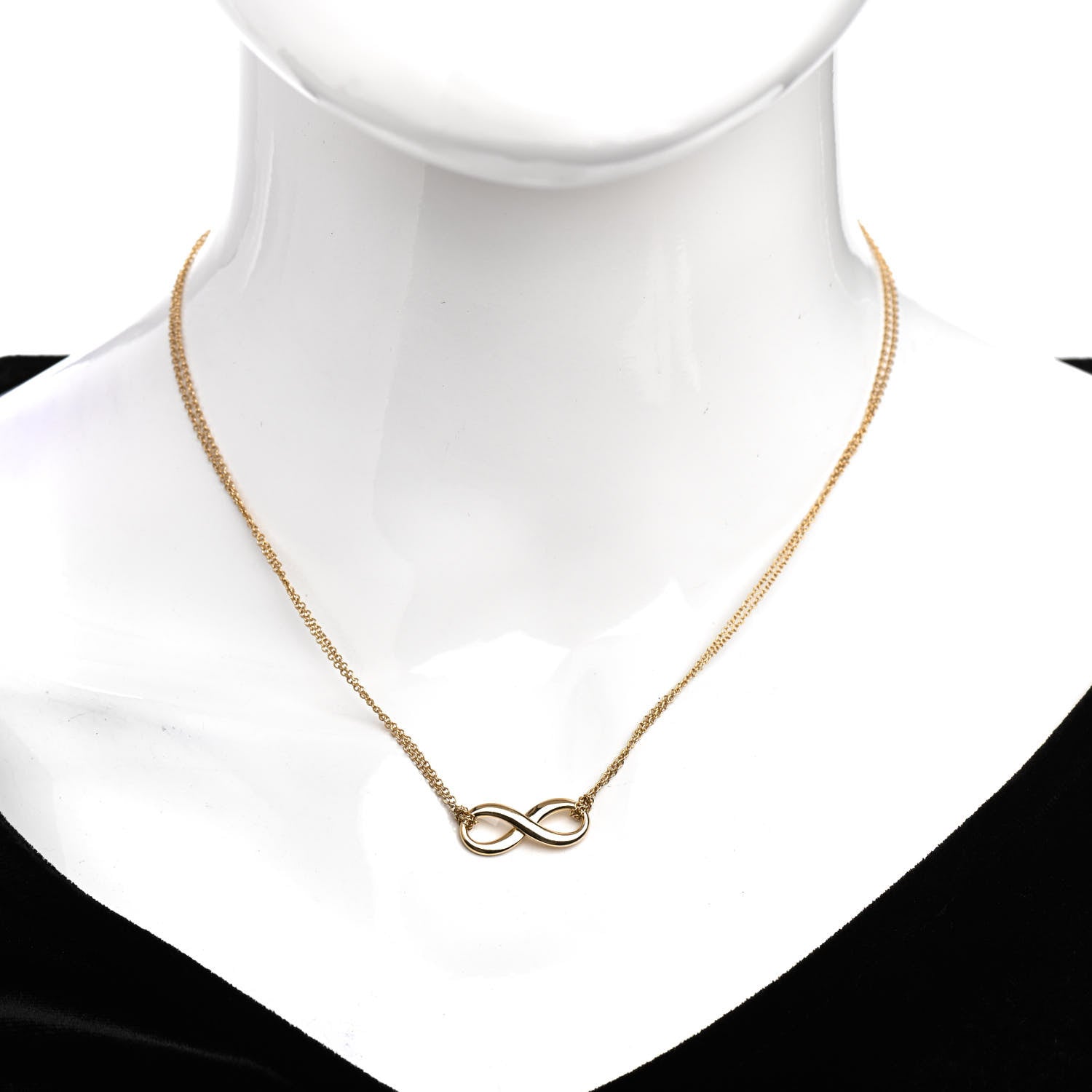 Tiffany 18K Yellow Gold Infinity Double Chain Pendant Necklace 2 of 6