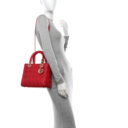 Christian Dior Lambskin Cannage Medium Lady Dior Red 2 of 11