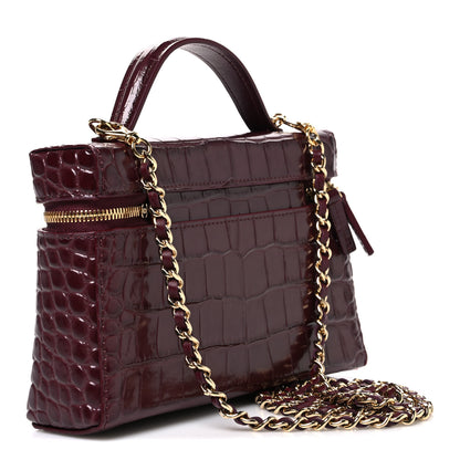 Chanel Calfskin Crocodile Embossed Crococo Top Handle Slim Vanity Case With Chain Dark Burgundy 3 of 12