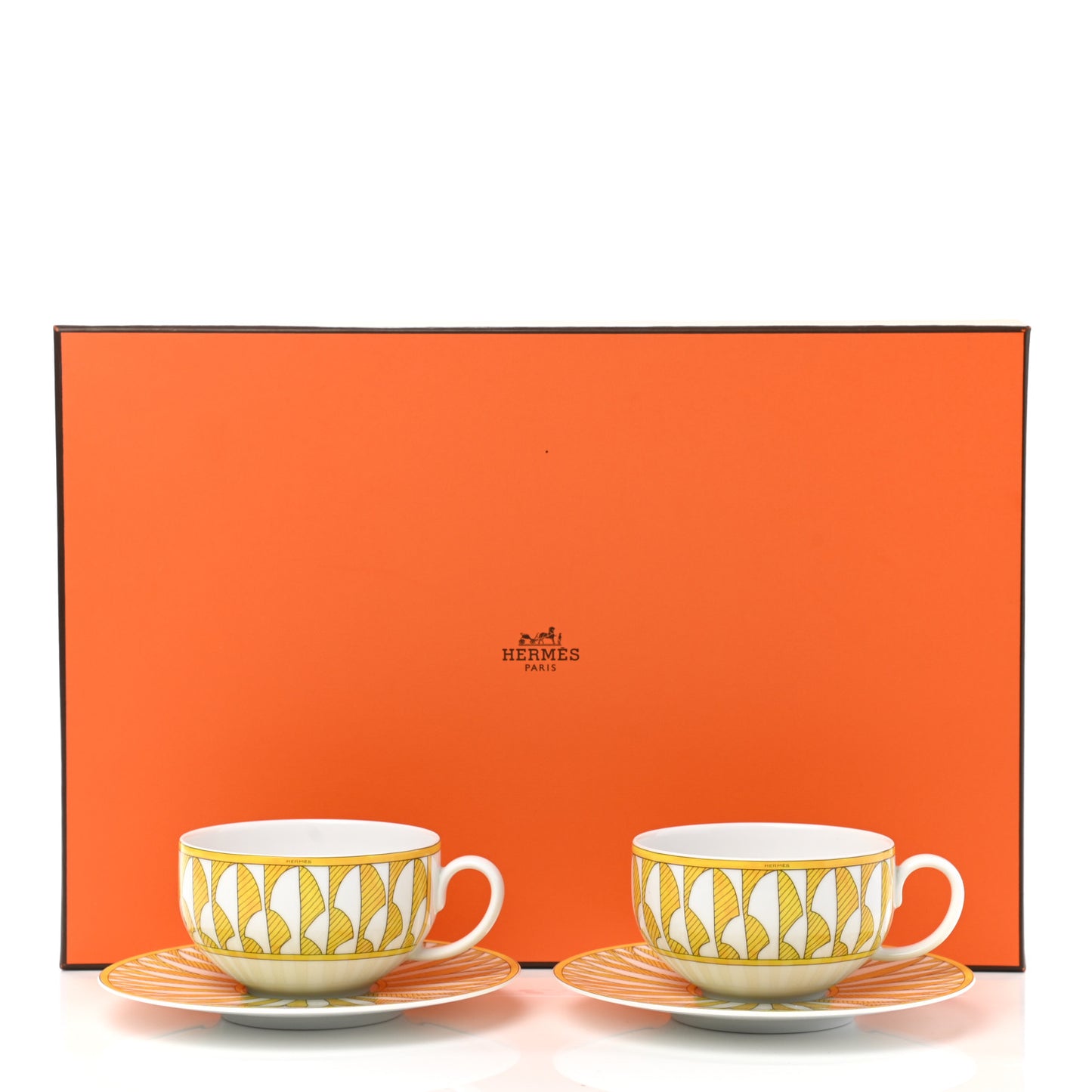 Porcelain Soleil d'Hermes Breakfast Cup And Saucer Set Of 2