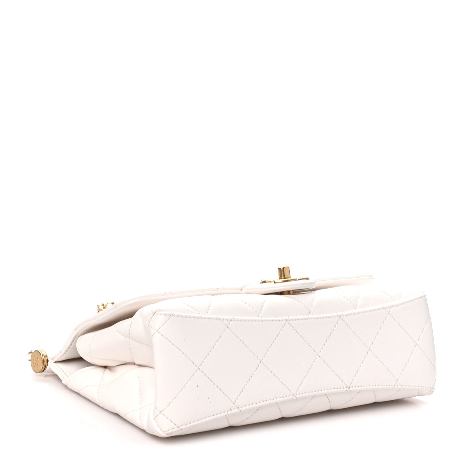 Chanel Shiny Lambskin Pearl Top Handle Flap Shopping Bag White 3 of 9