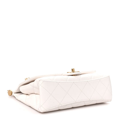 Chanel Shiny Lambskin Pearl Top Handle Flap Shopping Bag White 3 of 9