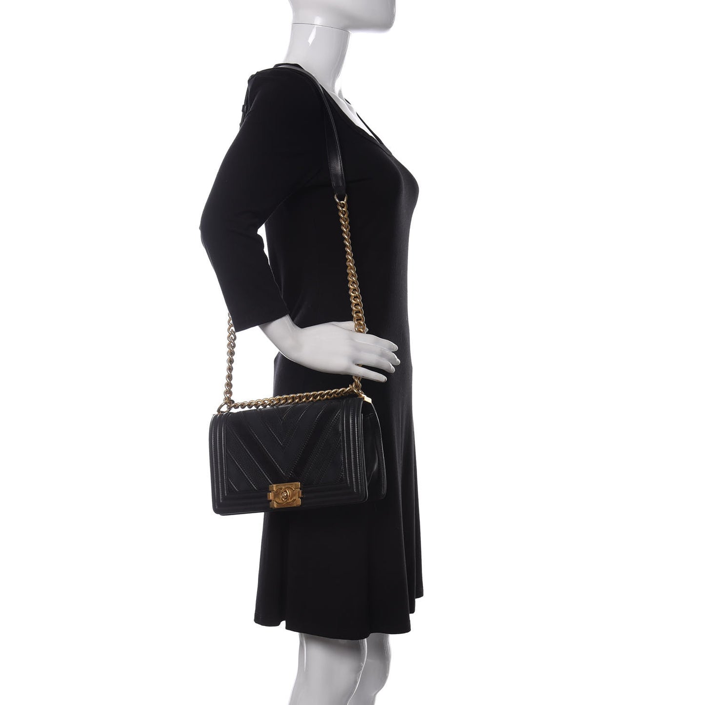 Caviar Suede Calfskin Chevron Medium Boy Flap Black