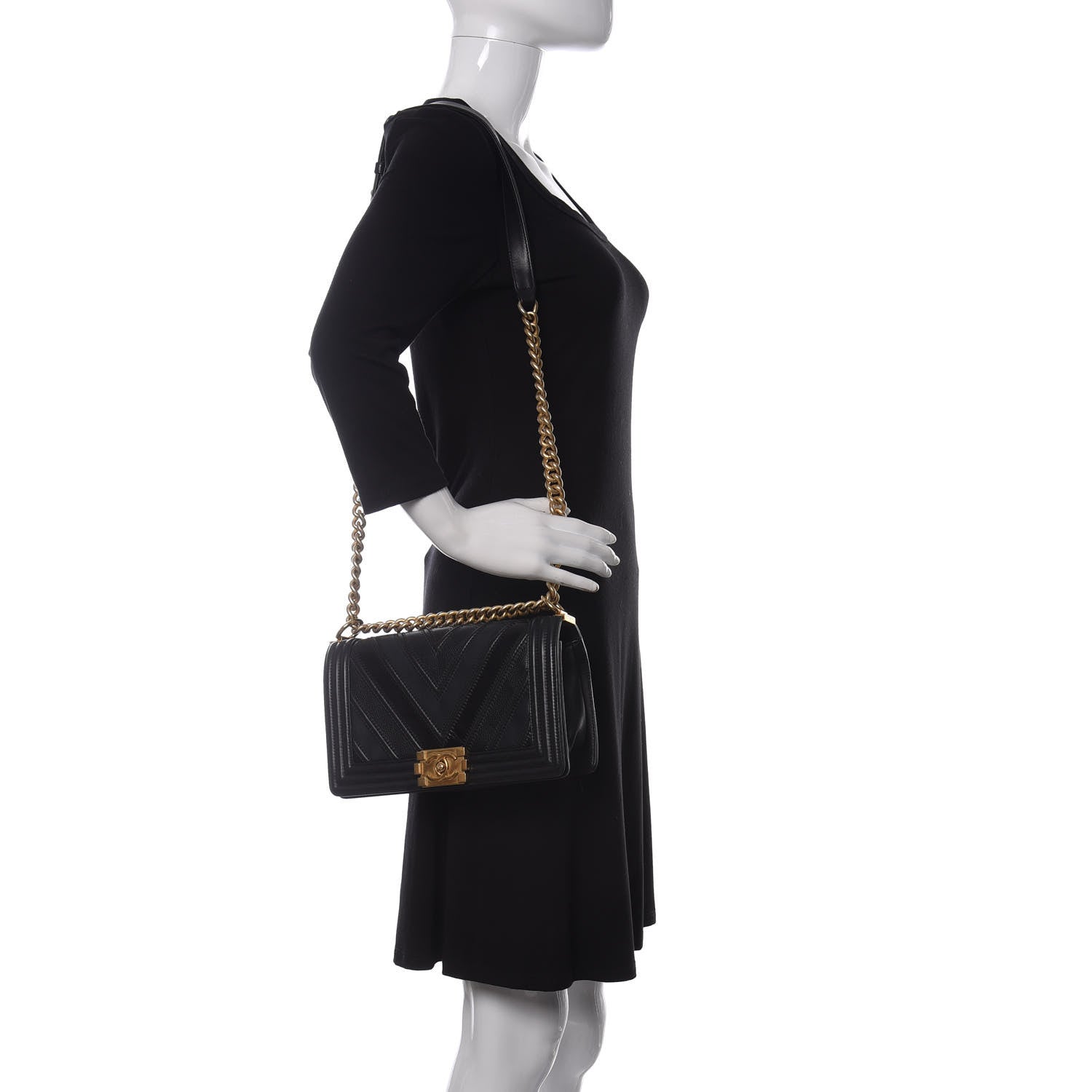 Chanel Caviar Suede Calfskin Chevron Medium Boy Flap Black 2 of 14
