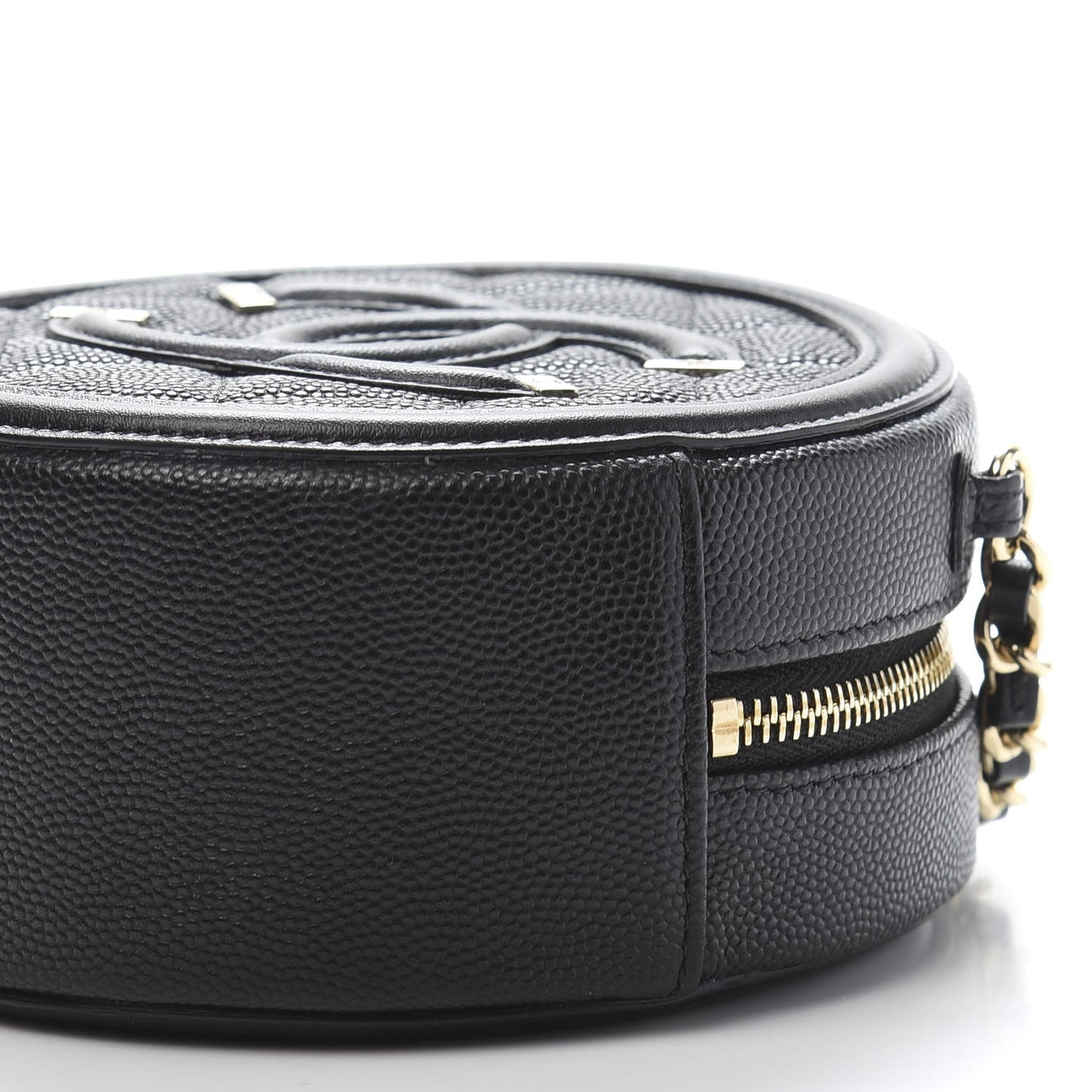 Caviar Quilted Round Filigree Crossbody Black