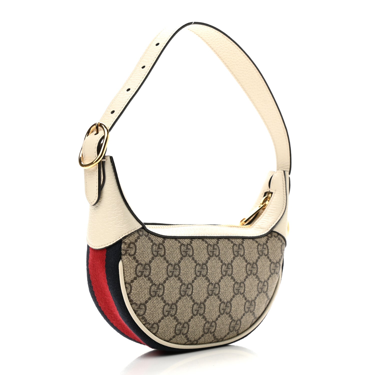 Gucci GG Supreme Monogram Textured Dollar Calfskin Web Mini Ophidia Half Moon Hobo Beige Ebony Mystic White 3 of 10
