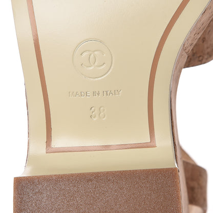 Chanel Cork Wedge Sandals 38 Brown 6 of 9