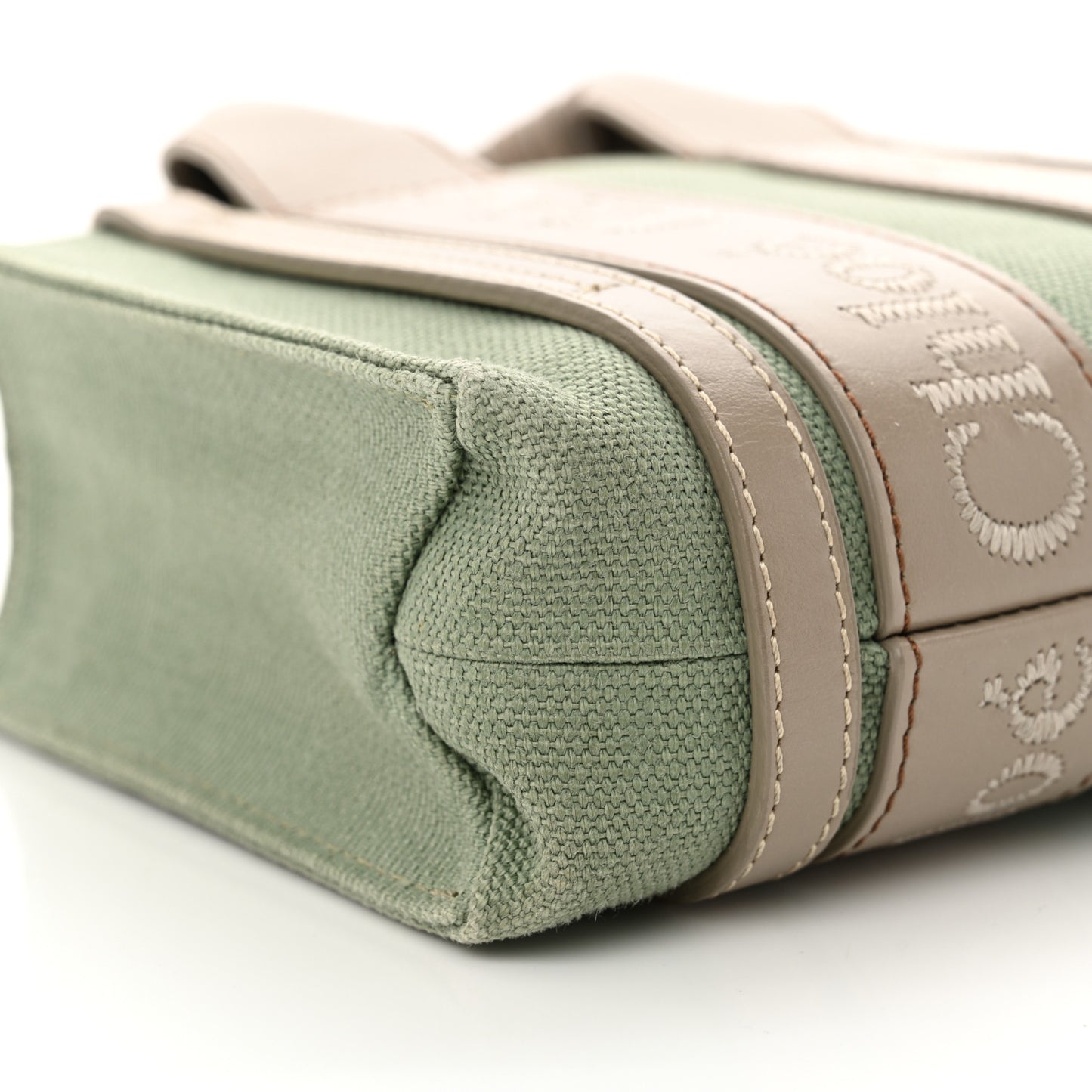 Cotton Calfskin Mini Woody Ribbon Tote Faded Green