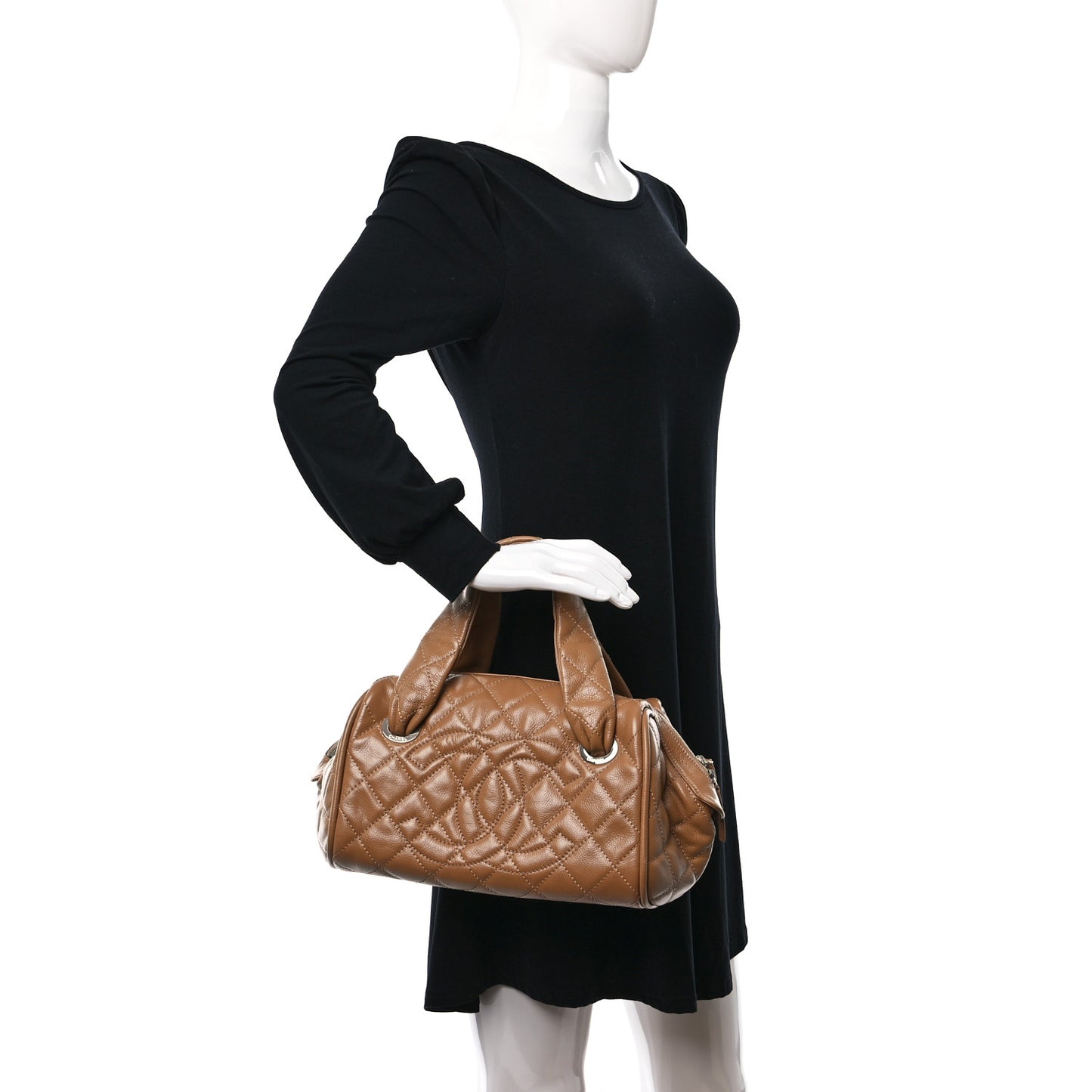 Caviar Quilted CC Timeless Bowler Dark Beige
