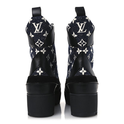 Louis Vuitton Calfskin Monogram Denim Laureate Platform Desert Boots 39.5 Navy Blue 6 of 12