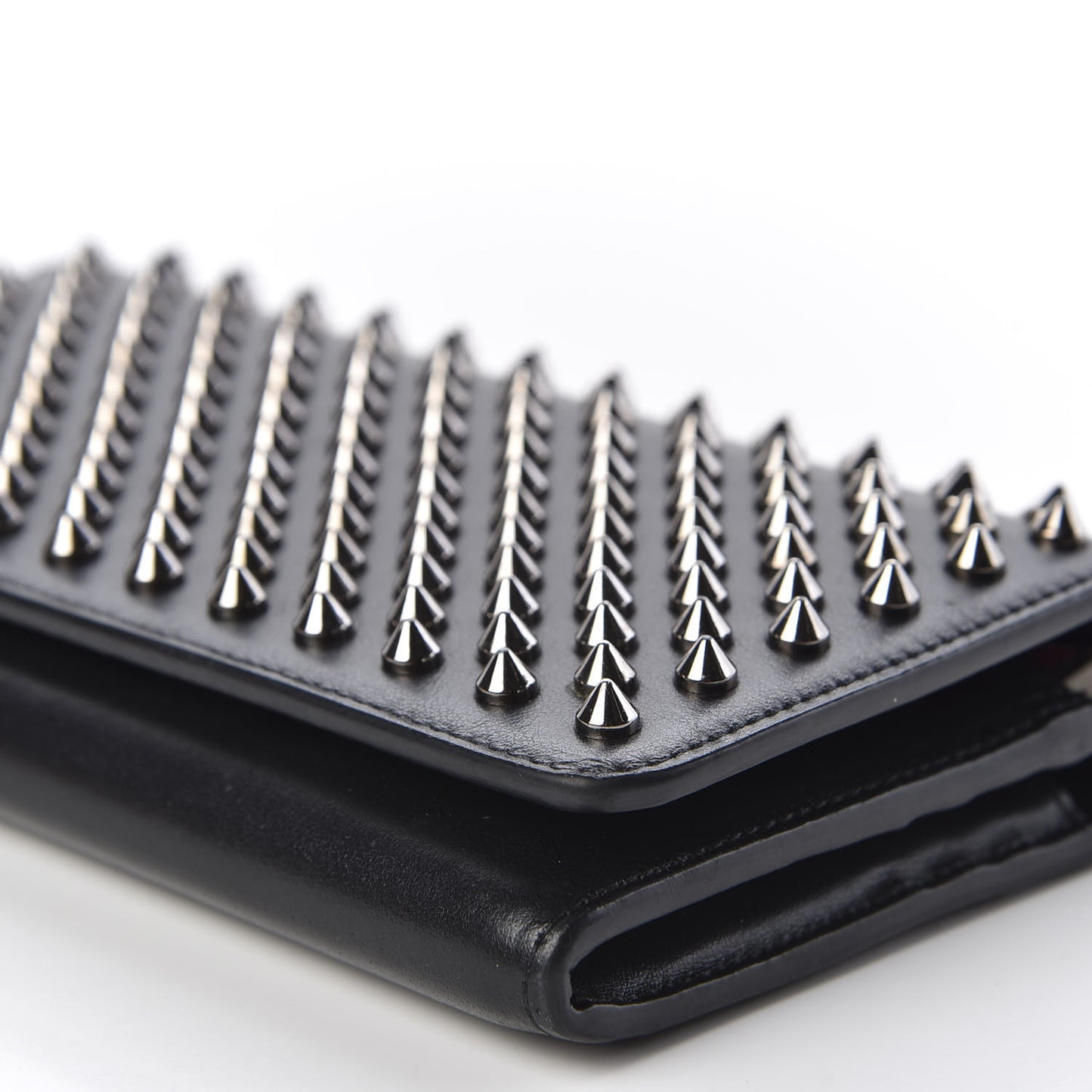 Calfskin Macaron Spiked Flap Wallet Black