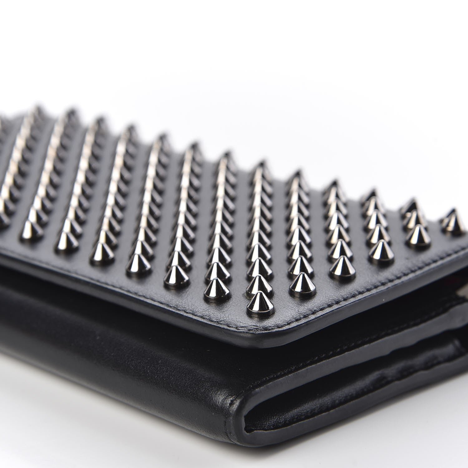 Christian Louboutin Calfskin Macaron Spiked Flap Wallet Black 6 of 9